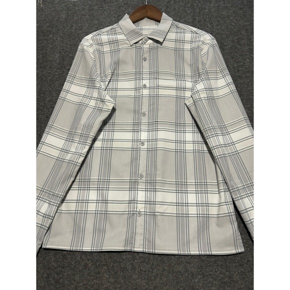 Lululemon button up shirt mens gray plaid soft stretch medium casual - Picture 1 of 5